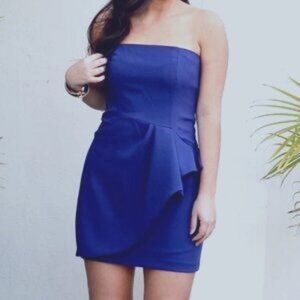 nwt French Connection Y2K Strapless Mini Dress Ruffle Accent Royal Blue Black 4